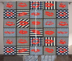 Штора из ткани ABAKUHAUS в деревенском стиле, рисунок Женщина целует помаду, присборенная штора для спальни с петлями и крючками, 280 x 245 см, черно-красная Abakuhaus