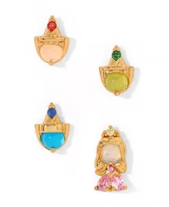 Комплект серег-гвоздиков с разноцветными кристаллами в стиле принцессы Диснея Спящая красавица Girls Crew, gold