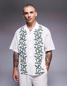 Рубашка свободного кроя Revere с принтом в виде каймы белого цвета Asos Design