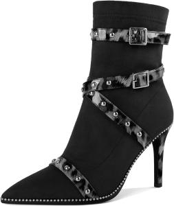 Женские ботильоны Joseywade с каблуком 3,7 дюйма, шпильку, украшенные бусинами и заклепками, с заостренным носком, боковой молнией, из замши, размер 5-13