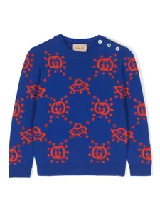Джемпер вязки интарсия с логотипом Interlocking G Gucci Kids, синий