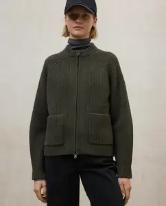 Женский свитер крупной вязки с молнией и передними карманами Ecoalf, зеленый
