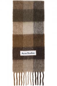 Acne Studios Коричневый мохеровый клетчатый шарф