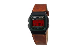 CASIO Мужские часы Retrofit Series с кварцевым механизмом и ремешком из натуральной кожи, черный циферблат