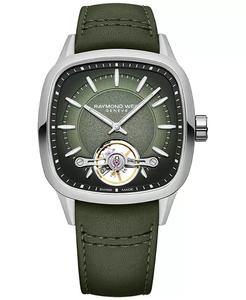 Мужские швейцарские автоматические часы Freelancer с зеленым кожаным ремешком, 40 мм Raymond Weil