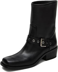 Женские ботильоны с закрытым квадратным носком и пряжкой на щиколотке, на низком массивном каблуке, классические удобные повседневные сапожки, размеры 4-16 US Wansseny, Black