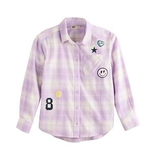Девчачья фланелевая рубашка с декором, oversize, размеры 6-20, regular и plus So, Purple Plaid