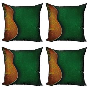 Комплект чехлов для гитарных подушек ABAKUHAUS (4 предмета), акустический цветочный узор, современная двусторонняя цифровая печать, 40 см x 40 см, изумрудно-оранжево-желтый