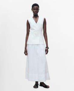 Женское платье из ткани с поясом MANGO, White
