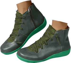 Женские ботильоны Womenyiaor, поддержка свода стопы, модная шнуровка и боковая молния, винтажные ретро-ботильоны, удобная модель на подъеме, ботинки на низком каблуке, осенние ботинки, серые, B-Green