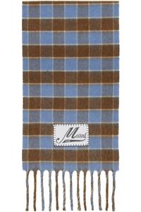 Marni Шарф из шерсти и мохера с двойным клетчатым логотипом, сине-коричневого цвета