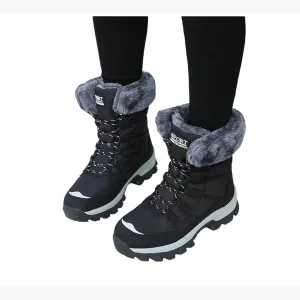 Женские зимние сапоги, водонепроницаемая нескользящая зимняя обувь с удобной теплой плюшевой подкладкой для холодных дней, 02-black