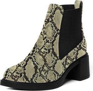 Женские офисные ботильоны AMBELIGHT Chelsea с эластичной посадкой, круглым носком, однотонные, массивный средний каблук 2,5 дюйма, Nude Snake