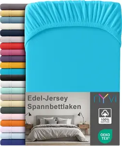 Простыня на резинке из премиального джерси для матрасов глубиной до 25 см - 100% суперчесаный хлопок, 140 г/м², на резинке по всему периметру, цвет: бирюзовый, размер: 140-160 х 200 см NYVI