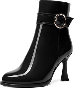 Женские ботильоны WAYDERNS с застежкой-молнией, модной лодыжкой, ремешком, круглым носком и высокими каблуками-стилетами 3,3 дюйма, Black