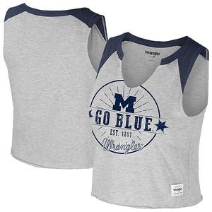Женская футболка Wrangler Heather Gray Michigan Wolverines Vintage Muscle Cropped Colosseum