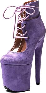 Женские ботильоны WUXIN H&P с высокими 8-дюймовыми каблуками, шнуровкой, платформой, фланелевой отделкой, экзотическим дизайном для стрип-пластики, Purple