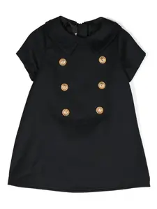 Двубортное платье-рубашка из вирджинской шерсти Balmain Kids, синий