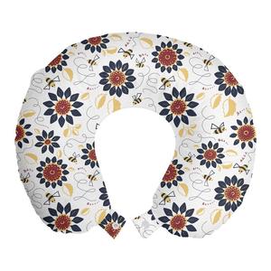 ABAKUHAUS Bee дорожная подушка под шею, подсолнухи и забавные пчелы, пенопластовый дорожный предмет для самолета и автомобиля, 30x30 см, темно-синий горчичный рубин