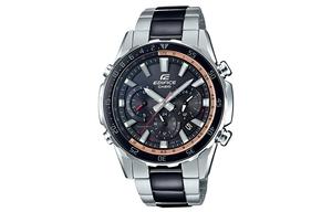 Мужские часы EDIFICE с кварцевым механизмом, стальной браслет, черный циферблат CASIO, серебряный Strap