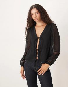 Черная блузка с длинными рукавами и завязкой спереди от Abercrombie & Fitch