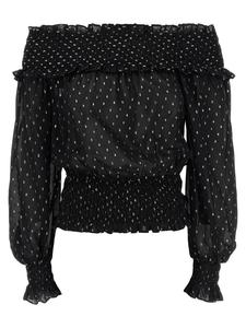 Топ из черного и золотого шифона SELF PORTRAIT, черный