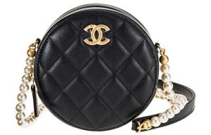 Chanel Сумка-кроссбоди из телячьей кожи, круглая, мини, женская, черная