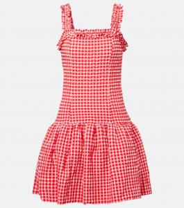 Мини-платье из сирсакера с оборками Ganni, Racing Red