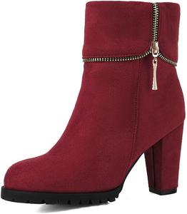 Женские ботильоны на молнии с высоким каблуком, с боковой молнией, заостренным носком, из искусственной замши, осенне-зимняя модная обувь JMdfcqer, Red