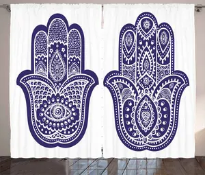 Штора ABAKUHAUS Hamsa Rustic, этнические украшения в древнеазиатском стиле, универсальные ленточные шторы для гостиной с петлями и крючками, 280 x 225 см, цвет: фиолетовый, синий, белый Abakuhaus