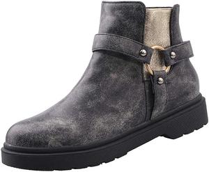 Женские западные ботильоны MIOKE на плоской подошве, с элегантным дизайном, круглым носком, эластичной молнией, боевые, повседневные короткие ботинки, Black