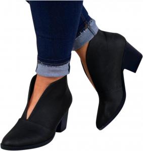 Женские ботильоны ZBYY с острым носком, на щиколотку, с вырезом V сзади, на молнии, челси, на низком массивном каблуке, стильные вестерн-бутильоны, черный