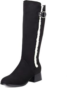 Женские сапоги Bcshiye до середины голени, модные, теплые, с круглым носком, для езды, замшевые, с устойчивым средним каблуком, зимние, снежные, высокие ботильоны, Black