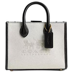 COACH Элегантная холщовая сумка через плечо с натуральной кожей