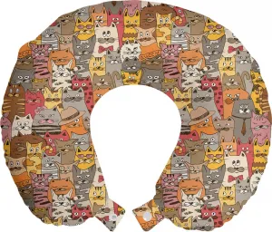Подушка для шеи ABAKUHAUS "Кошка", психоделические комические талисманы, дорожный аксессуар из пеноматериала для самолета и автомобиля, 30 x 30 см, разноцветная Abakuhaus