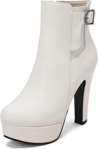 Женские ботильоны на платформе с высоким каблуком Alsoloveu, округлый носок, массивный каблук, ботильоны до щиколотки, модная пряжка, праздничные ботинки с боковой молнией, White