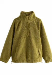 Флисовый джемпер стандартного кроя с воротником-стойкой на кнопках. Self., Olive Green