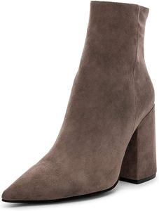 Женские повседневные ботильоны XYD с массивным высоким каблуком, заостренным носком, из искусственной замши, с боковой молнией, для платья, зимние, Brown