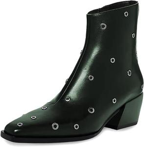 Женские модные ботильоны Miss Left с заклепками, металлическими люверсами, квадратным носком, боковой молнией, низким каблуком, для вечеринок и мероприятий, короткие ботинки, размер 4-16 US, Deep Green