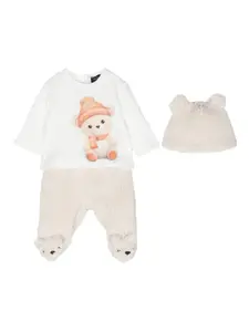 Комплект из трёх предметов с брюками и принтом "Тедди" Monnalisa, белый