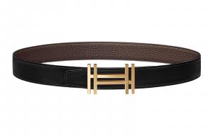 HERMES Кожаный ремень, Black/Chocolate