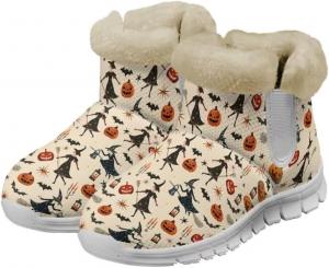 Женские зимние сапоги Jeiento для снега, с хэллоуинским дизайном, модные, уютные, теплые, легко надеваются, с противоскользящей подошвой, зимняя обувь для женщин, Halloween Witch Pumpkin Bat