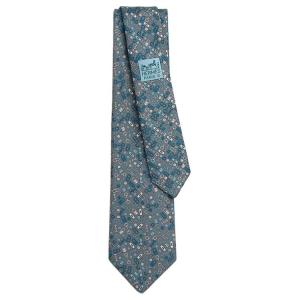 Шёлковый галстук мужской серо-голубой HERMES