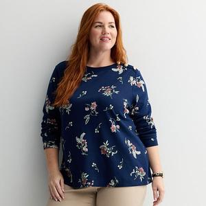 Свитшот с золотыми пуговицами Plus size Croft & Barrow, Navy Open Paisley