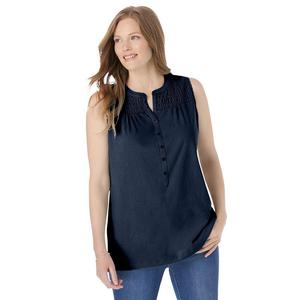 Женщина в женской майке Henley со сборками больших размеров Woman Within, темно-синий