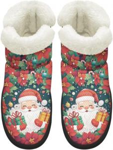 Зимние ботинки KEIAHUAN для женщин, с утеплителем из меха, удобные короткие ботильоны для прогулок на улице, Santa Claus Flowers