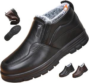 Мужские водонепроницаемые утепленные зимние ботинки с меховой подкладкой, мужские кожаные теплые ботинки на молнии с меховой подкладкой для снега, удобные низкие противоскользящие ортопедические прогулочные ботинки для улицы Generic, черный