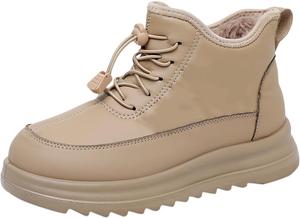 Зимние женские снежные ботинки, водонепроницаемые ботильоны с боковой молнией, утепленные плюшем для носки на улице, как боевые ботинки Generic, Khaki