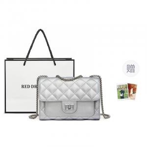 Кожаная Коровья Кожа Натуральная Кожа Цепочка Маленькая Квадратная Сумка Через Плечо Повседневная Женская Черно-Белая RED DRAGONFLY, Белый (Круглый Замок)