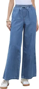 Allegra K джинсы с широкими штанинами, женские, casual, свободного кроя, с кулиской и высокой посадкой